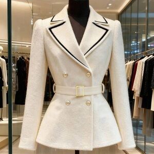 Elegant Cream Double-Breasted Women's Coat/ Size X Large
